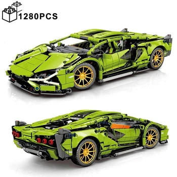 1280PCS Techninės 1:14 Sian Lamborghinis Automobilių Sporto Blokai SS Miesto Greitojo Transporto priemonės Surinkti Plytų Žaislai Vaikams Berniukams
