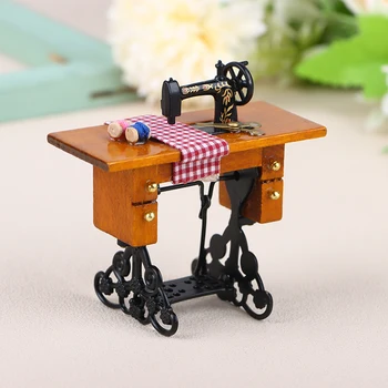 1Pc Lėlės Namas Miniatiūriniai Baldai, Mediniai Siuvimo Mašina Su Siūlų Žirklės Modelis Priedai Modeliavimas Siuvimo Mašina