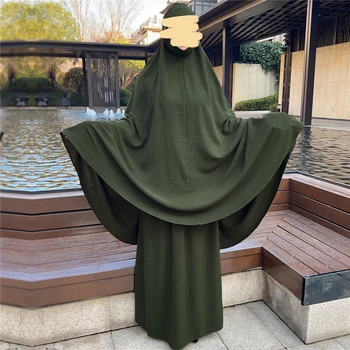 2 Dalių Komplektas Eid Gobtuvu Malda Abayas Drabužis Musulmonų Khimar Moterų Orinės Hijab Burqa Suknelės Kaftan Dubajus Turkija Sijonas Ramadanas