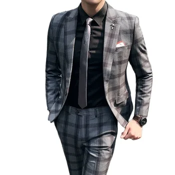 2023 Naujas (kostiumas + Kelnės) Slim Atsitiktinis Džentelmenas Patogus Mados Britų Stiliaus Verslo korėjos Versija Pledas Kostiumas