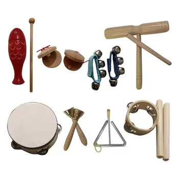 9Pcs Medinių Muzikos Instrumentų Rinkinys, skirtas Berniukų, Mergaičių Amžius nuo 3 iki 10 Gimtadienio Dovana