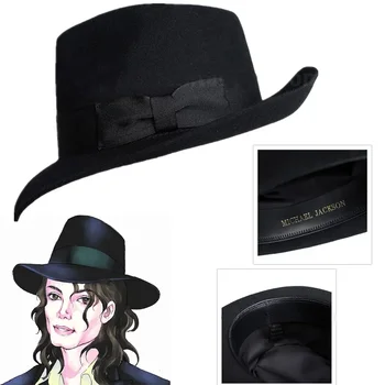 Aukštos Kokybės Vilnonių Skrybėlę Australijos Vilnos 1:1 Michael Jackson Koncertą Šokių Fedoras Classic Black Wide Kraštų Džiazo Džentelmenas Skrybėlės
