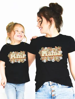 Gėlių Mama Mini Šeimos Atitikimo Komplektus T-shirt Moterims Vaikas Besties Motina Dukra Man Viršūnes Mergaitė, Mamytė Kūdikių Drabužiai Mama Tee