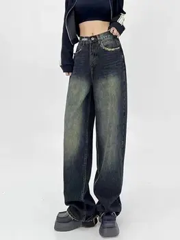 Harajuku Streetwear Retro Mados Vasaros Moterų Aukšto Juosmens Džinsai Laisvi, Platus Kojos Tiesios Prarasti Džinsinio audinio Kelnės Y2K Baggy Kelnės