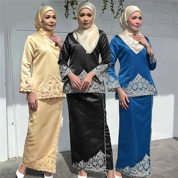Išsiuvinėti Abaja Mados Musulmonų Moterims 2 Gabalas Rinkinių, Palaidinukės Ir Sijono Kostiumas Turkija Ramadanas Eid Kaftan Dubajus Arabų Ilga Suknelė Komplektai