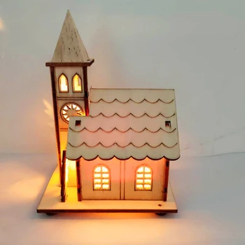 Kalėdų Mediniai Apšviesta Namas LED lemputės Kaime Šviesos Salono Kalėdų Medžio Kabo Pakabukas Ornamentu Stalo Puošmena