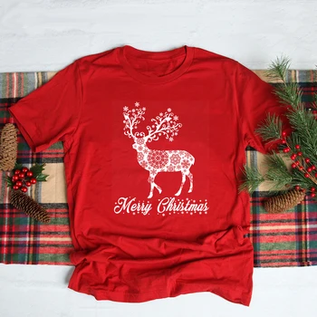 Linksmų Kalėdų Elnių Marškinėliai Moterims Naujųjų Metų T-shirt Kalėdų Dovana Jai Moterų Kalėdos Marškinėliai Atostogų Tshirts Komplektai