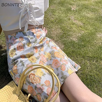 Mini Sijonai Moterims Vasaros Mujer Imperijos Gėlių Visas rungtynes, Streetwear Laisvalaikio Harajuku Saldus Kvėpuojantis Kolegijos Derliaus Shirring Ins
