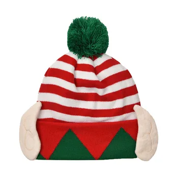 Moterų Kalėdų Skrybėlę Šiltas Vilnonis Skrybėlę Premium Megzti Skrybėlę Dryžuotas Elf Skrybėlę su Bobble