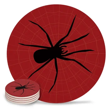 Raudona Spider Web Spausdinti Padėkliukai Gėrimų Absorbentas Turas Keramikos Miestelyje Taures ir Puodeliai, Stalo Apsaugos Rinkinys 1 Namų Dekoro