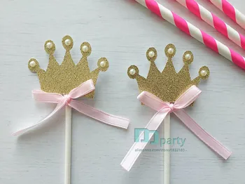 Rinkinys 12 Karūna cupcake toppers - crown toppers - princesė toppers - royal toppers - Princesė tema - pirmąjį Gimtadienį - 