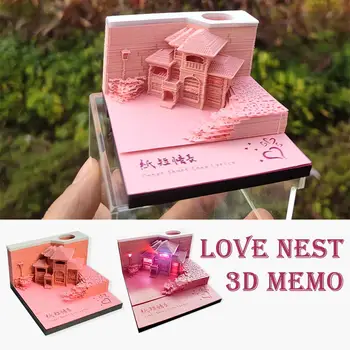Rožinė Pilis Su Šviesos 3D Popieriaus Amatų Notepad Meilės Skatinimo Lizdą Memo Office Meilės Fetišas Stalo Lizdą Apdailos 3D Weddi L3T5