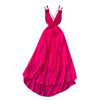 UETEEY Vasaros Moteriškas Šviesos Prabanga-line Suknelė Naujas Klostuotas Giliai V-kaklo Dirželiai Susiėmę Backless Dizaino Elegantiškas vakarinę Suknelę