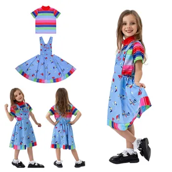 Vaikų Mergaičių Chucky Cosplay Kostiumų Vaikų marškinėliai Suknelė Nustatyti Kostiumai Helovyno Karnavalas Kostiumas Šalis