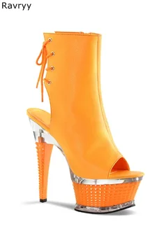 Vasaros Rudens Mados Orange Moters, avalynė, batai, 17CM platforma kulno Peep Toe Moterys trumpas įkrovos moterų veikiantis klubas šalies bateliai