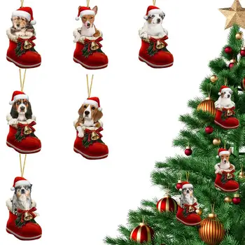 Šuo papuošimai Kalėdų Eglutė 6Pcs Kalėdų Kūrybos 2D Gyvūnų Karolius, Sezoninis Decors Už Automobilių Veidrodžiai Keychain Sienos